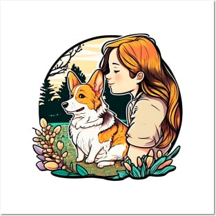 Corgi & Girl Funny Pembroke Welsh Corgi Retro Dog Lover Posters and Art